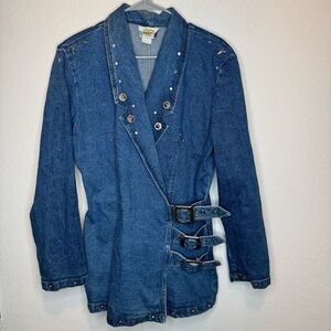 L.A. Connection Vintage 90’s True Wrap Studded Denim Top Mini Dress Size Large